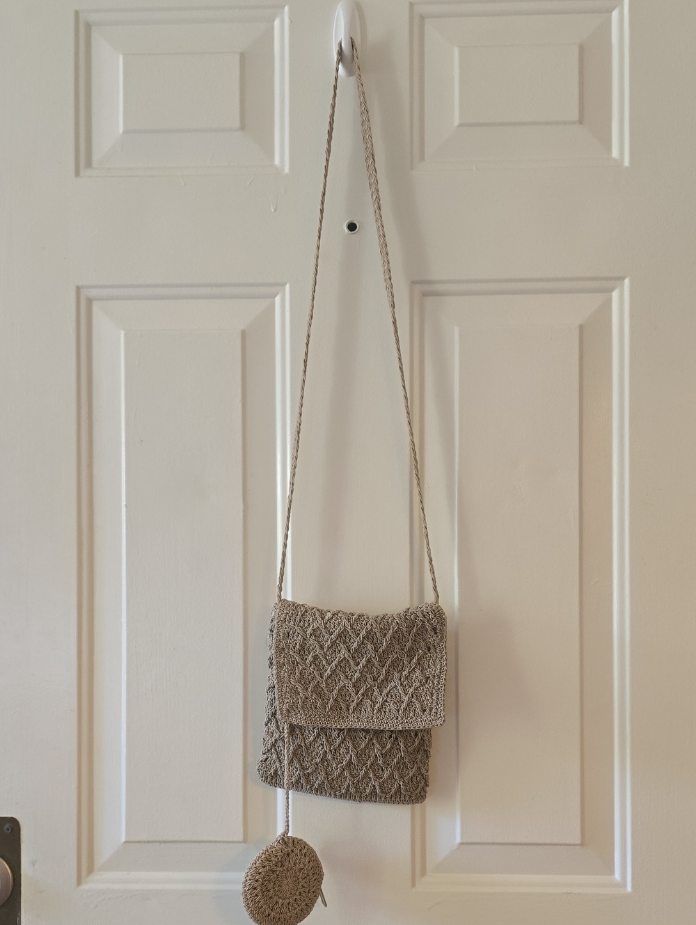 Neutral Beige Handwoven Crossbody Bag with Coin Pouch